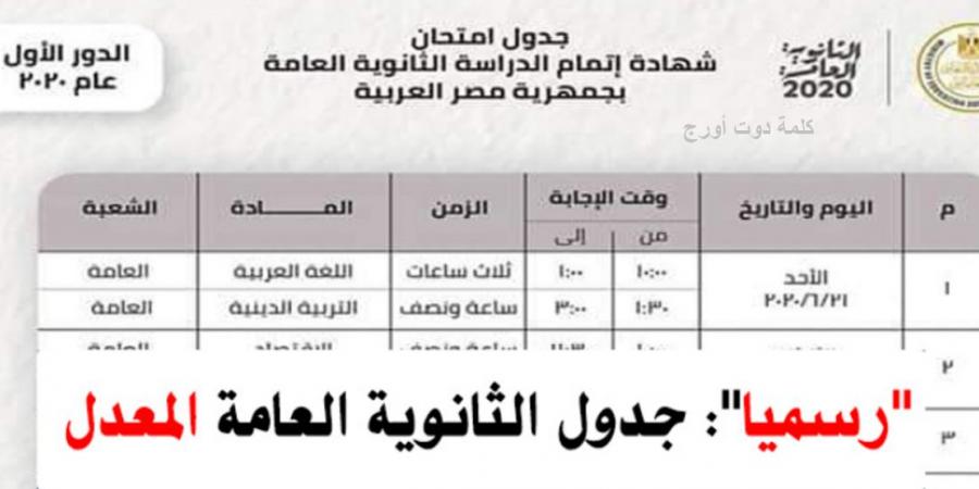 جدول امتحانات الثانوية العامة 2020 المعتمد